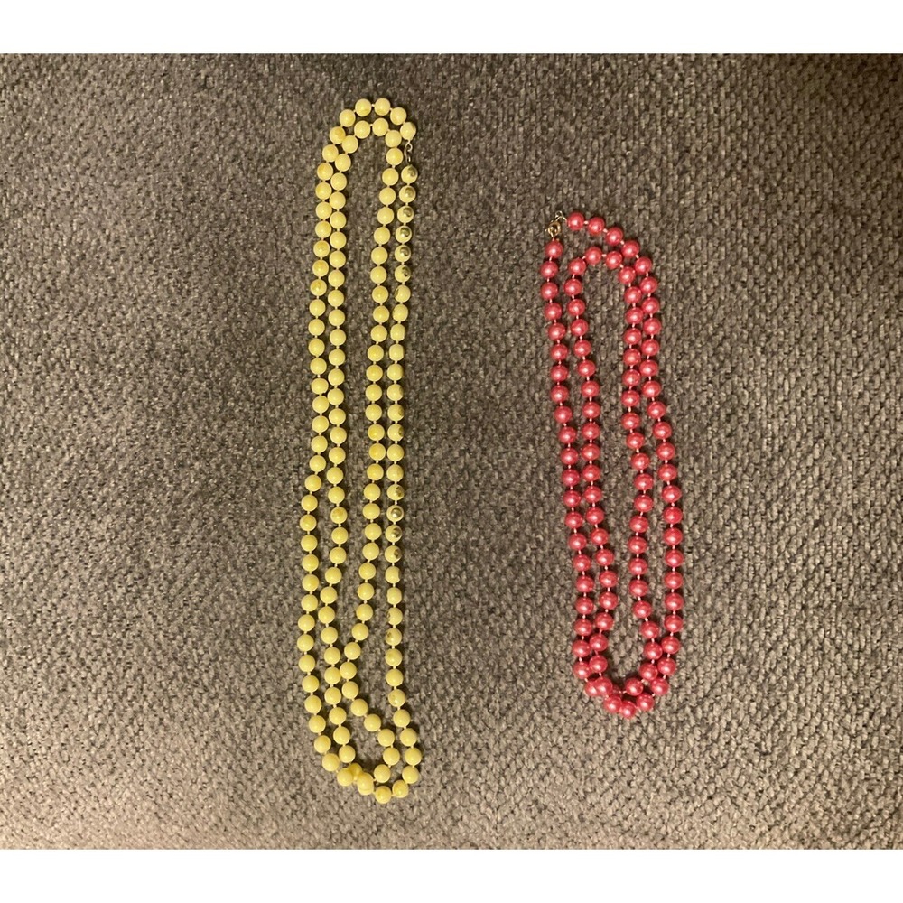 Vintage Bead Necklaces Lot of 2 Pink and Yellow Beaded Fashion Jewelry